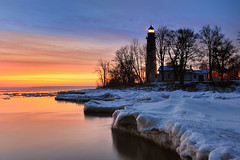"Winters Dawn"  Point Aux Barques Lighthouse - Port Hope, Michigan by Michigan Nut