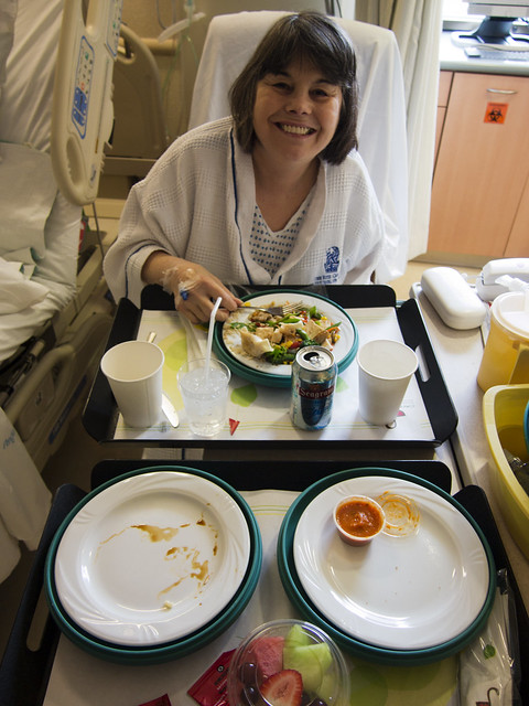 Roberta enjoying her first lunch after surgery