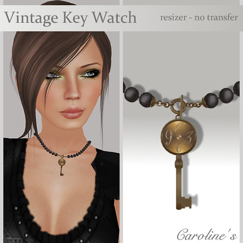 Caroline's Jewelry Vintage Watch Key Necklace - Black