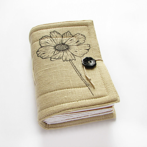 linen journal with original artwork - Poppy