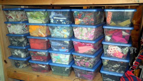 Fabric Scraps organized by color