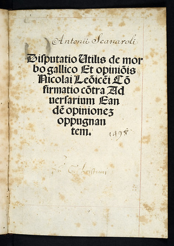 Bx337_a1rTitle-page of Scanarolus, Antonius: Disputatio de morbo gallico