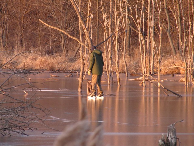 Man Ice-skating on Evergreen Lake in McLean County