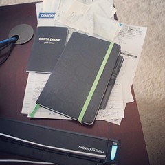 My #weeklyreview ought to be interesting today! Notes in my #doanepaper, #moleskine, and plenty of receipts to be scanned with my #ScanSnap! Getting down to zero requires processing your physical and electronic inboxes, determining what it is (is it