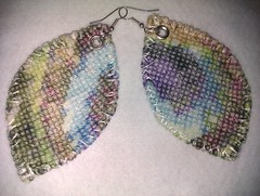 cross stitch peacock feather printed velvet earrings