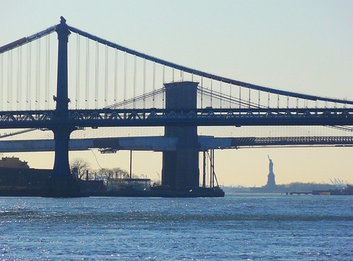 Brooklyn & Williamsburg Bridges with the Statue of Liberty