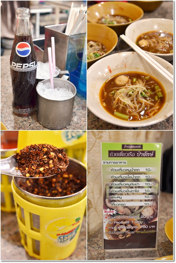 Pepsi in Bottle, Dried Chili Flakes, Bowls of Boat Noodles