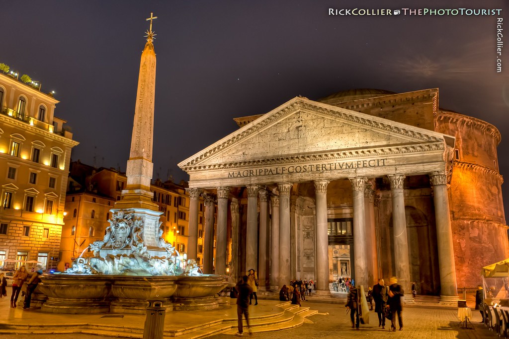 HDR Night Image of the Pantheon and Piazza della Rotonda in Rome, Italy