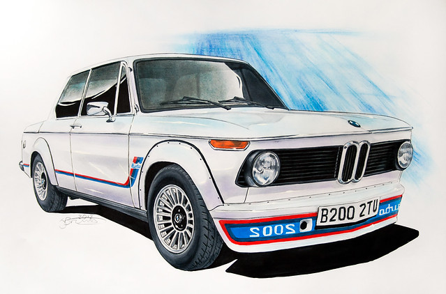 Drawing of a BMW 2002 Turbo Done using pastels marker and gouache