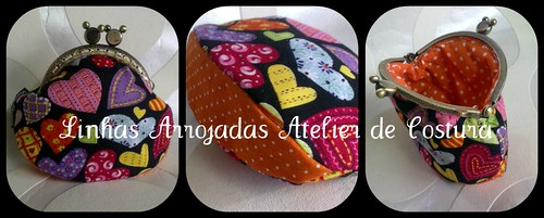 Porta moedas preto com fundo laranja by ♥Linhas Arrojadas Atelier de costura♥Sonyaxana