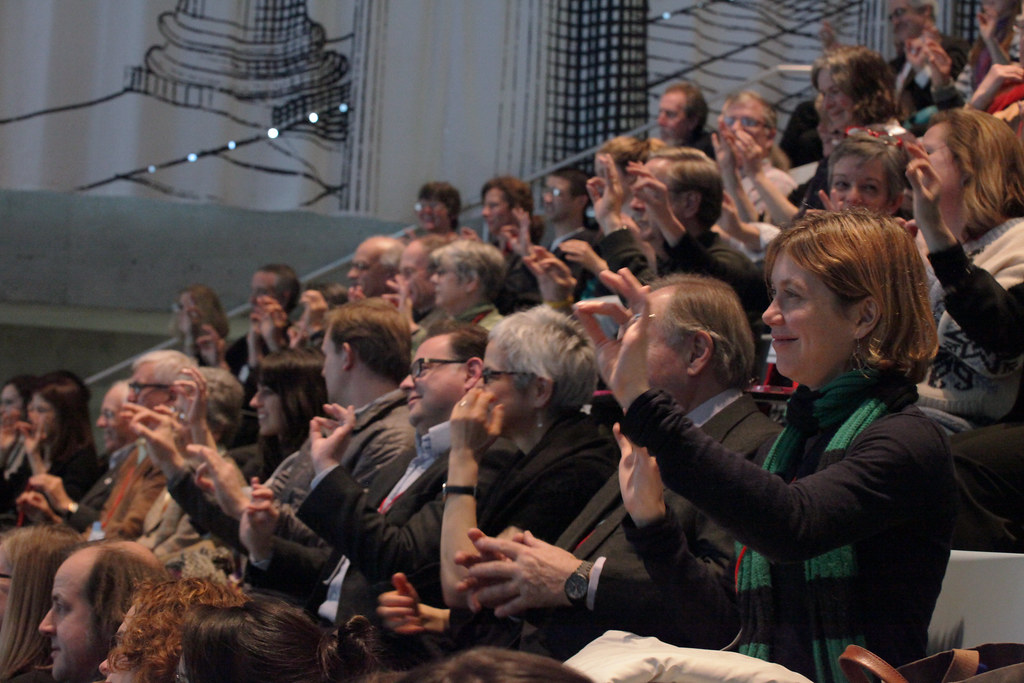 The audience responding to choreographer William Forsythe in the Abby and Howard Milstein Auditorium.