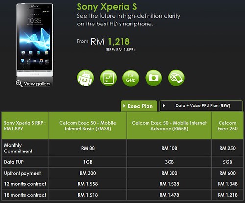 Sony Xperia S - Celcom Exec Plan