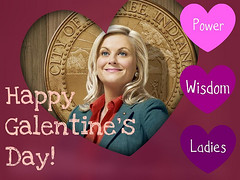Leslie Knope on a Galentine's Day card
