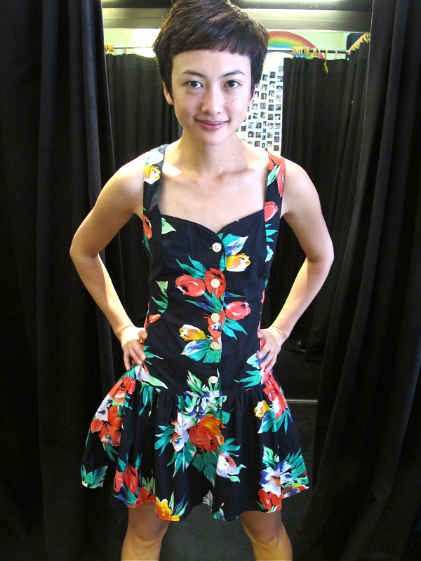 Front of the cross-back floral dress