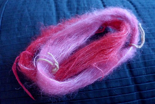 Handy dyed mohair silk kidsilk lace yarn bright pink microwave dye