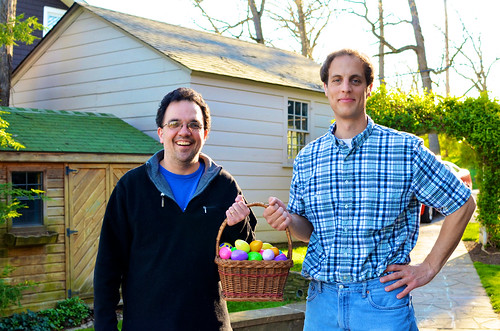 Mark and Mr. Scott holding the eggs.