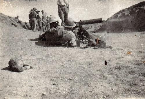 Machine gun practice. British soldiers. Machine gun corps. Palestine WW1