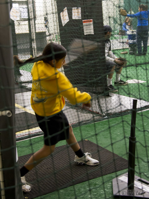 Triple Play batting cages - girl batting