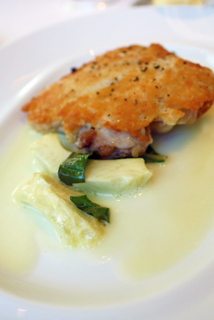 Parmesan Crusted Confit Leg of Chicken, Artichoke, Basil, and Lemon Butter at Jean Georges New York 2