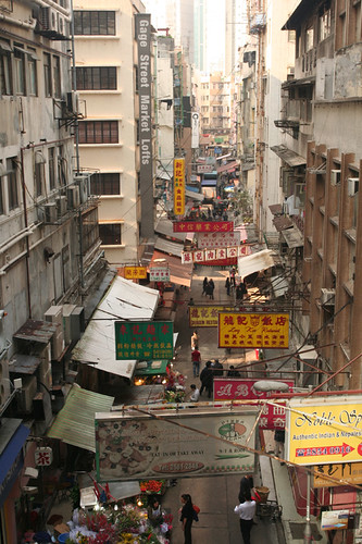 busy street from escalator