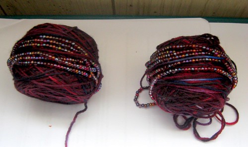 Storied Yarns Superwash Sock in Lady Bianca Colorway with Beadsmith 6/0 Beads in Vineyard Mix