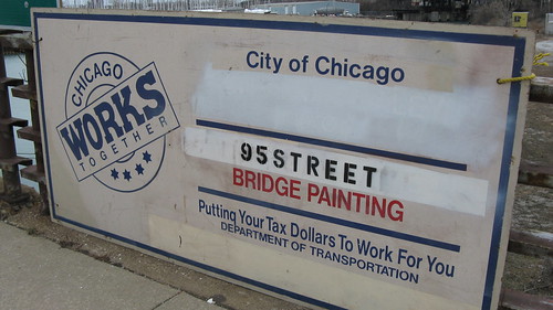 East 95th Street drawbridge repainting project sign.  Chicago Illinois USA. Sunday, March 4th, 2012. by Eddie from Chicago