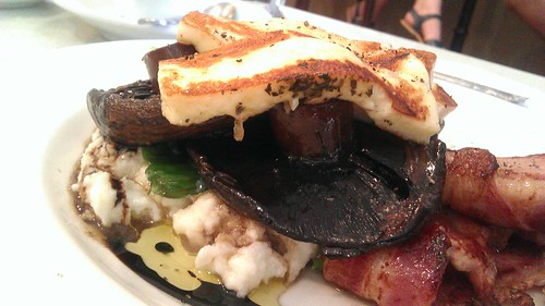 Balsamic Mushrooms, Soft Polenta & Haloumi with Bacon at Egg