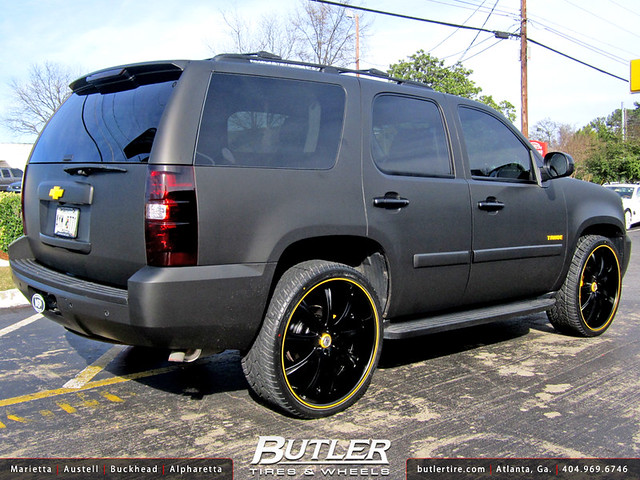 Chevy Tahoe with 26in Lexani LX9 Wheels Flat Black Wrap