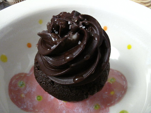 Salted caramel chocolate cupcake.