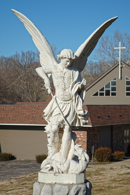 Statue of Saint Michael the Archangel, at Saint Michael Church, in Steelville, Missouri, USA