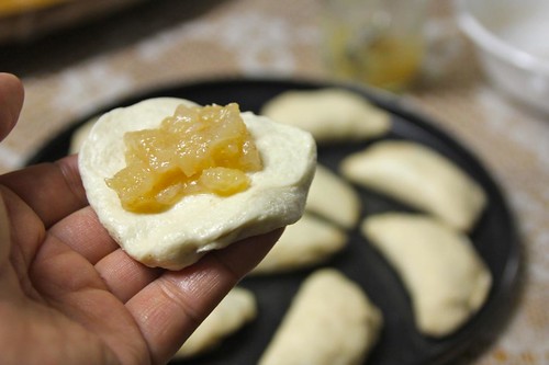 Filling Dough with Apple & Pear Sauce