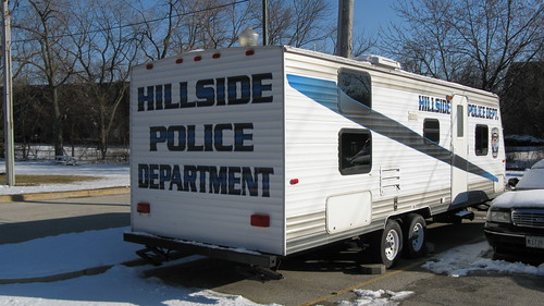 Hillside Police Department mobile crime prevention exhibit trailer.  Hillside Illinois USA. February 2012. by Eddie from Chicago