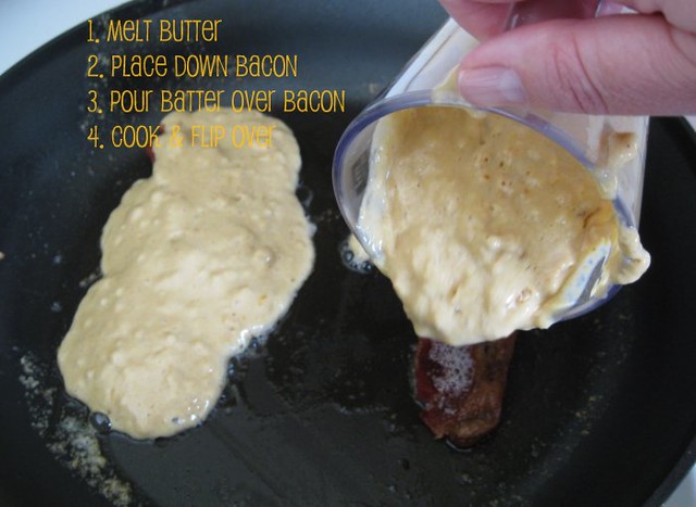 peanut flour-buttermilk pancakes stuffed w/ bacon