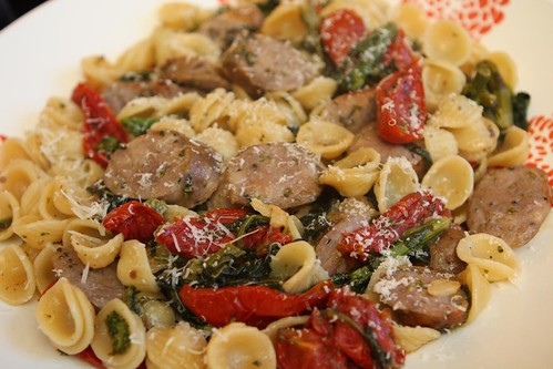 Orecchiette with Broccoli Rabe, Sweet Italian Sausage, an Oven Roasted Tomatoes with Bella Lodi