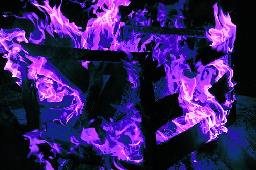Blue and purple confligration, box fire, Broadview, Seattle, Washington, USA by Wonderlane