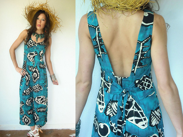 turquoise tribal backless jumpsuit