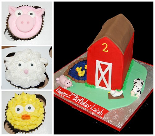 2nd Birthday Barn Cake and Farm Animal Cupcakes