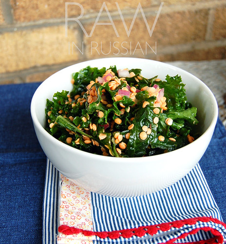 Marinated kale with sprouted lentils
