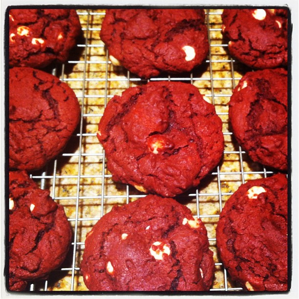 Red Velvet and White Chocolate Chip Cookies. Trying so hard not to eat them all!