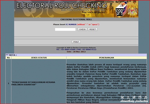 Check Your Voter Status - Semakan Daftar Pemilih Suruhanjaya Pilihan Raya Malaysia (SPR)
