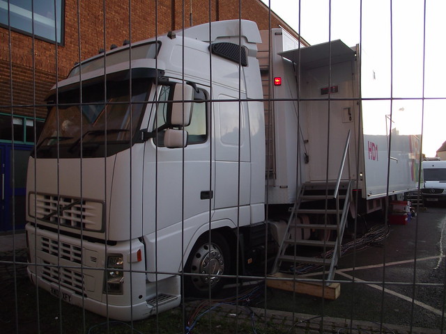 NEP Volvo FH outside broadcast truck at the Newport Centre south Wales for