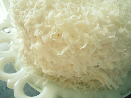 mountain cream frosting covered in coconut