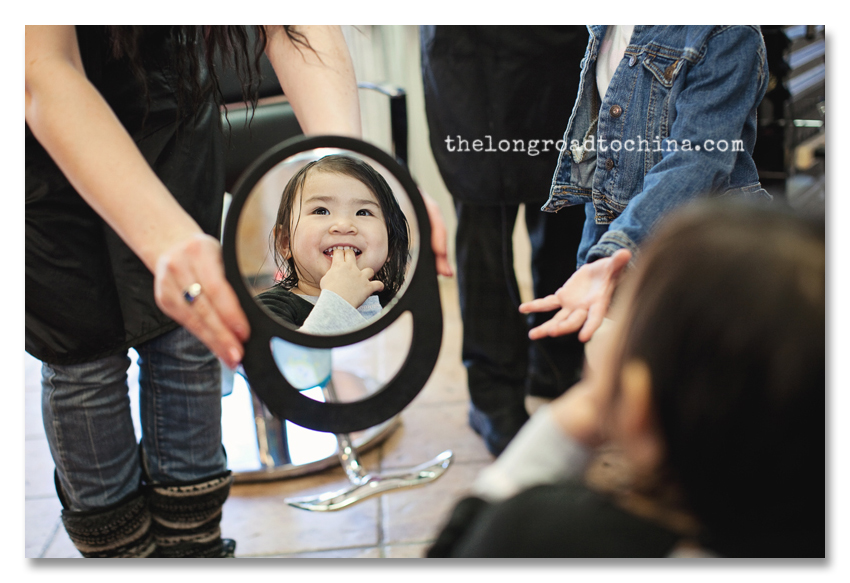 Reagan checking out her new cut in the mirror BLOG