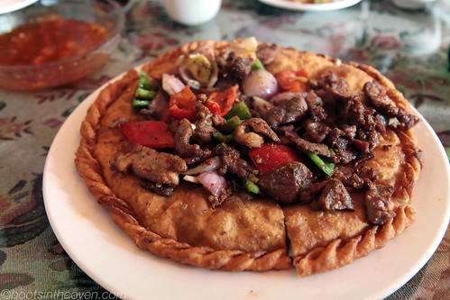 "Uighur Pizza" - fried flatbread stuffed and topped with mutton