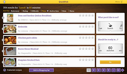Quick Pick search makes it easy to find the right dish for any meal.