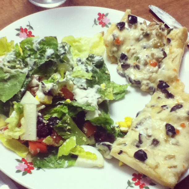 Salad and @thepioneerwoman's Olive Cheese Bread for dinner!