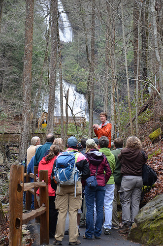 Trail users of all types take part in a Trails 101 course offered through CoTrails in January 2012 on the Anna Ruby Falls trail.  One of the goals of CoTrails is to educate and engage a robust volunteer force to assist with trail maintenance and planning efforts.  Photo credit: USDA Forest Service/Judy Toppins