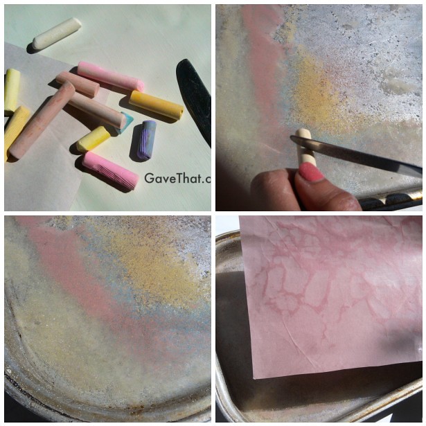 Steps to creating DIY Dreamy Pastel Wrapping Paper using chalk and water