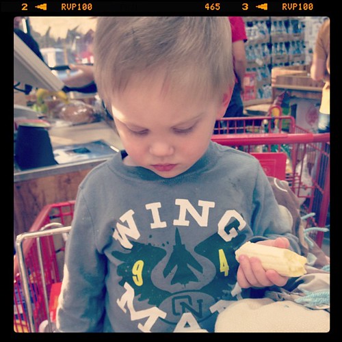 He fell asleep in the Trader Joes cart while shopping for Tahoe.