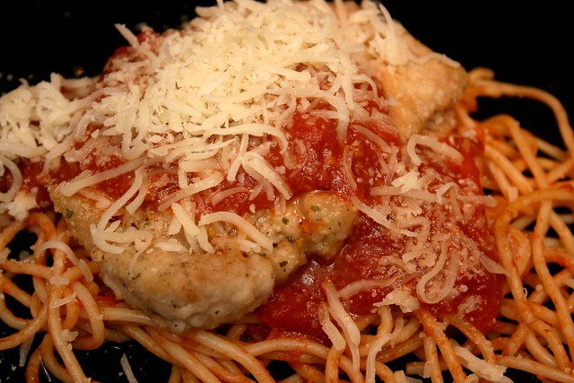 Parmesan Crusted Pork Chops with Spaghetti & Homemade Sauce